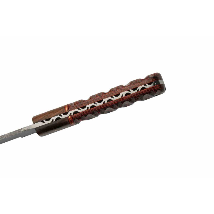 Couteau Damas Viking Seax Lame 256 Couches Manche Bois Red Etui Cuir DM1368RD - Livraison Gratuite