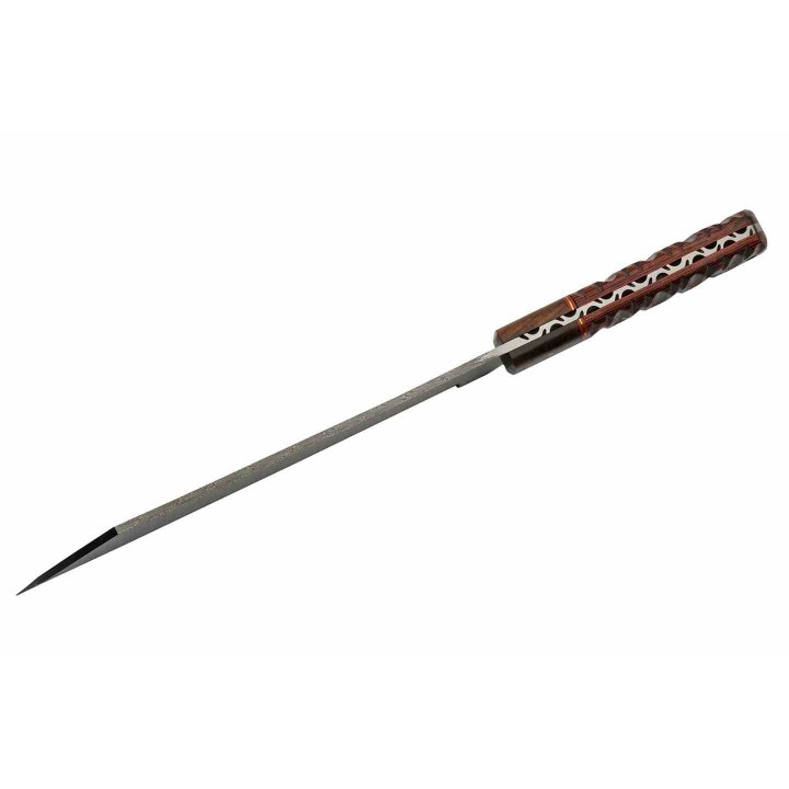 Couteau Damas Viking Seax Lame 256 Couches Manche Bois Red Etui Cuir DM1368RD - Livraison Gratuite