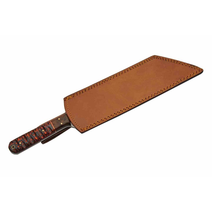 Couteau Damas Viking Seax Lame 256 Couches Manche Bois Red Etui Cuir DM1368RD - Livraison Gratuite