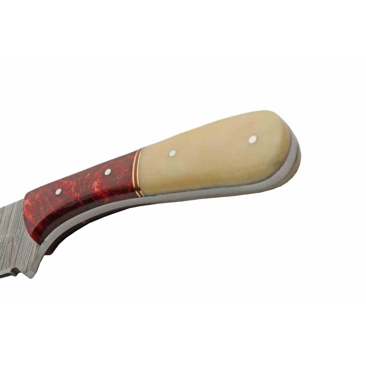 Couteau Damas Skinner Manche Os de Chameau/Résine Lame 256 Couches Etui Cuir DM1370RD - Livraison Gratuite