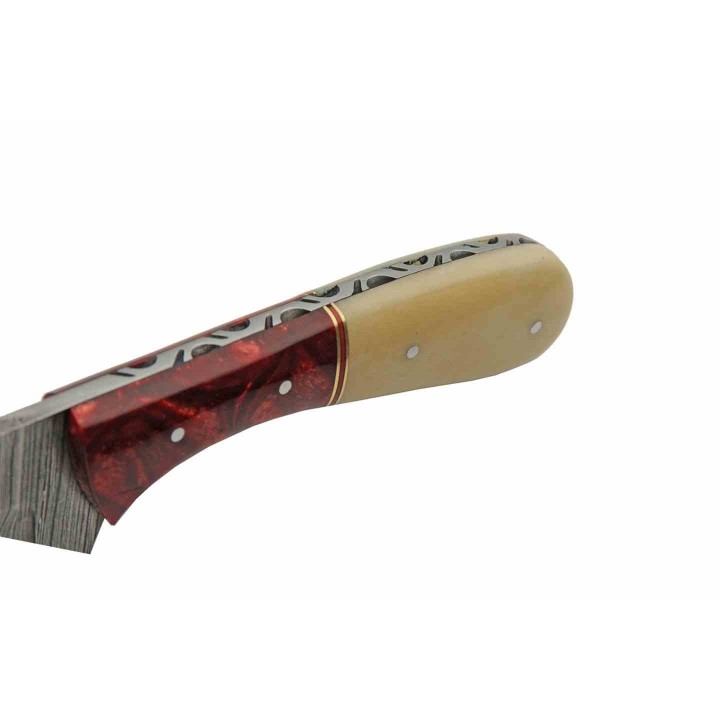 Couteau Damas Skinner Manche Os de Chameau/Résine Lame 256 Couches Etui Cuir DM1370RD - Livraison Gratuite