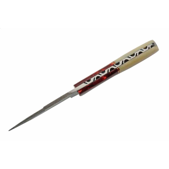 Couteau Damas Skinner Manche Os de Chameau/Résine Lame 256 Couches Etui Cuir DM1370RD - Livraison Gratuite