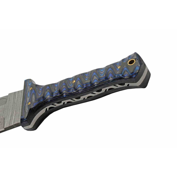 Couteau Dague Bleu Lame Damas 256 Couches Manche Bois Etui Cuir DM1371BL - Livraison Gratuite 