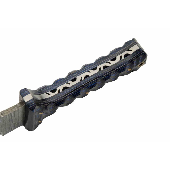 Couteau Dague Bleu Lame Damas 256 Couches Manche Bois Etui Cuir DM1371BL - Livraison Gratuite 