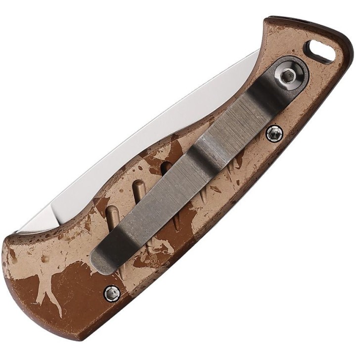 Couteau Automatique Piranha Fingerling Tan Manche Camo Alu Lame Acier 154CM Button Lock Clip USA PKCP2C - Livraison Gratuite
