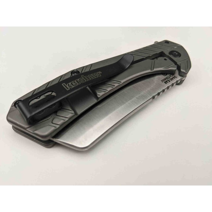 Couteau Kershaw Static KVT Manche Acier Lame Cleaver Acier 8Cr13MoV Framelock Clip KS3445 - Livraison Gratuite