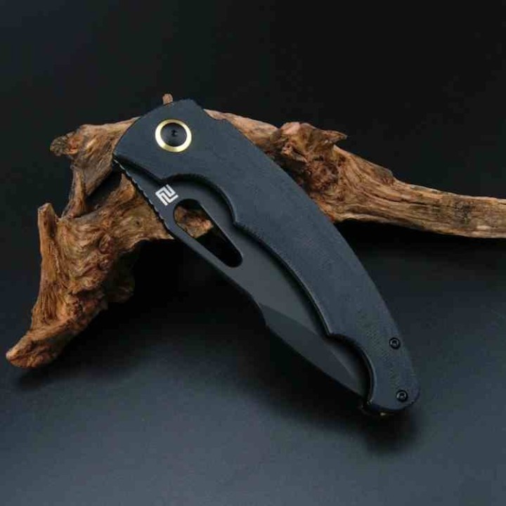 Couteau ArtisanCutlery Xcellerator Black Lame Acier AR-RPM9 Manche Micarta Clip Titane ATZ1860PBMBK - Livraison Gratuite