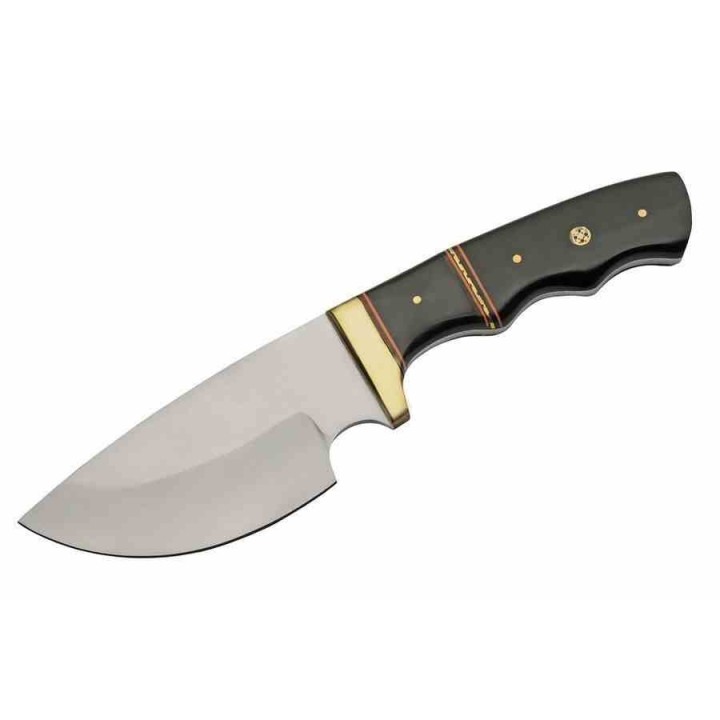 Couteau De Chasse Skinner Manche Résine Lame Acier Inox Etui Cuir PA203452HN - Livraison Gratuite