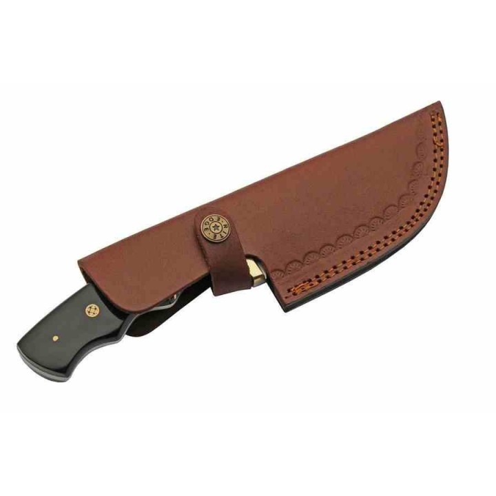 Couteau De Chasse Skinner Manche Résine Lame Acier Inox Etui Cuir PA203452HN - Livraison Gratuite