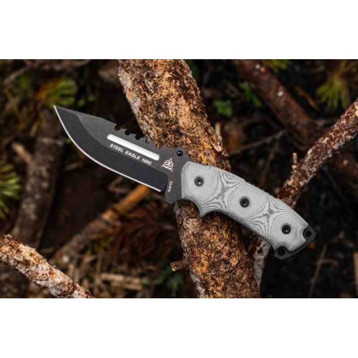 Couteau Tops Steel Eagle Hunter Point Saw  Lame Acier Carbone 1095 Manche Micarta Etui Kydex USA TPSE105C - Livraison Gratuite