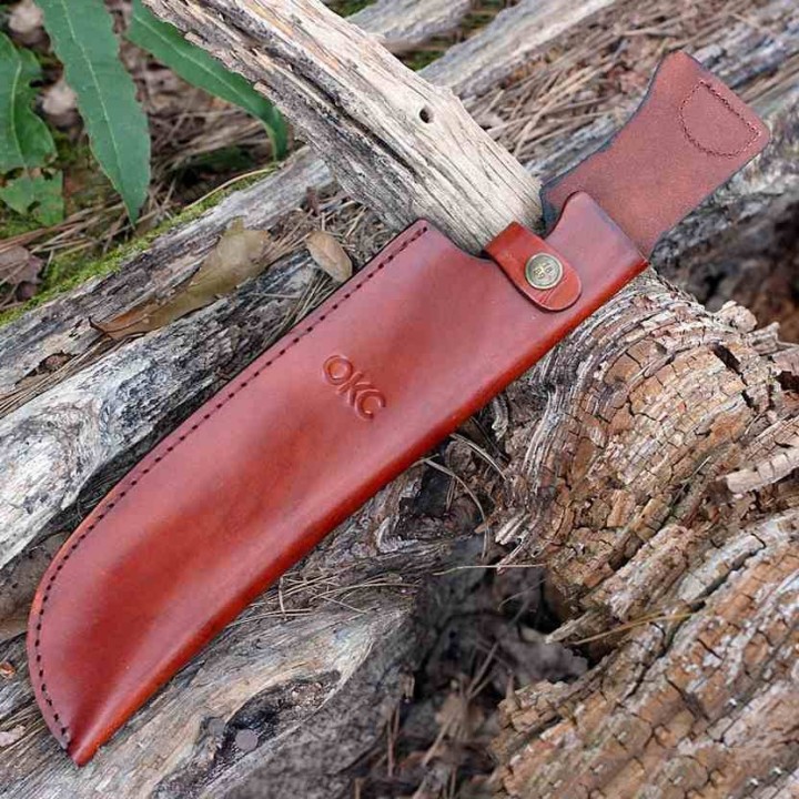 Couteau Bowie Old Hickory Outdoor Machete Lame Acier Carbone 1075 Manche Bois Etui Cuir Made USA OH7055 - Livraison Gratuite