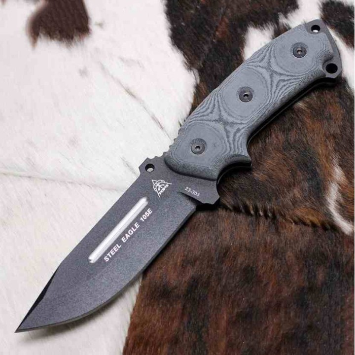 Couteau Tops Steel Eagle Hunter Point Lame Acier Carbone 1095 Manche Micarta Etui Kydex Made USA TPSE105E - Livraison Gratuite
