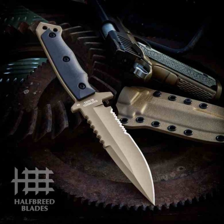 Couteau Halfbreed Blades Medium Infantry Dark Earth Lame Acier K110 Combo Etui Kydex Australia HBBMIK03DE - Livraison Gratuite