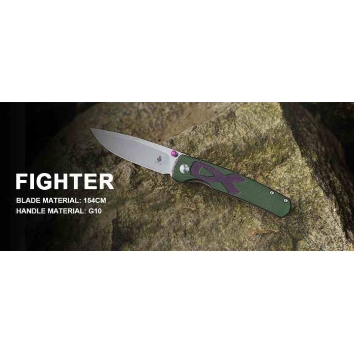 Couteau Kizer Fighter Green 154CM Clip Point Manche Cancer G10 IKBS Linerlock Clip KIV3633C1 - Livraison Gratuite