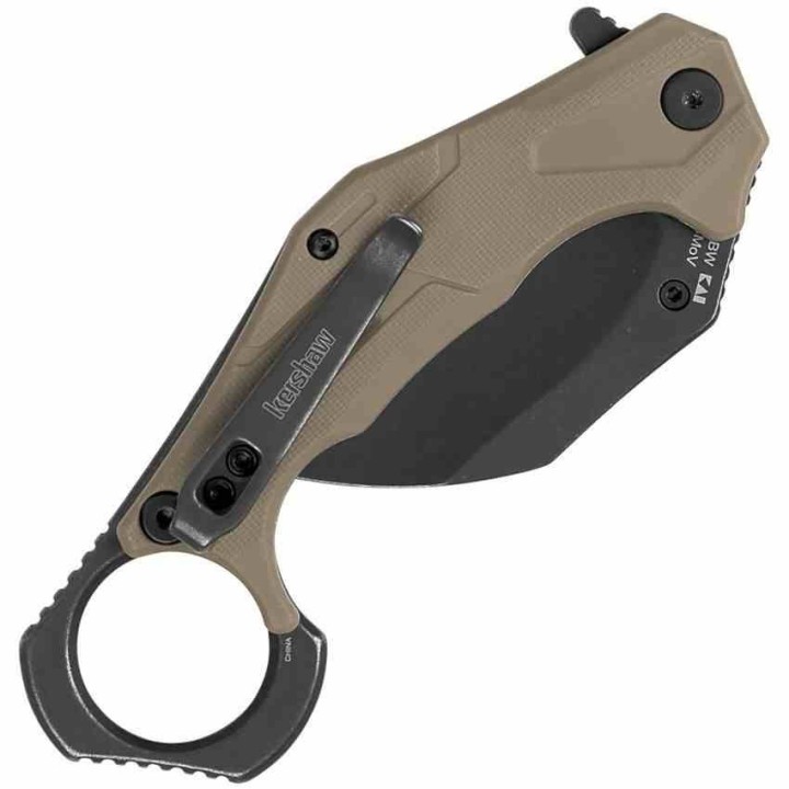 Couteau Kershaw Outlier Tan Karambit A/O Lame Acier 8Cr13MoV BW Manche GFN Linerlock Clip KS2064TANBW - Livraison Gratuite