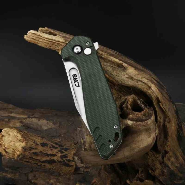 Couteau CJRB Cutlery Riff Green Lame Acier AR-RPM9 SW Manche Micarta IKBS Button Lock Clip J1928MGN - Livraison Gratuite