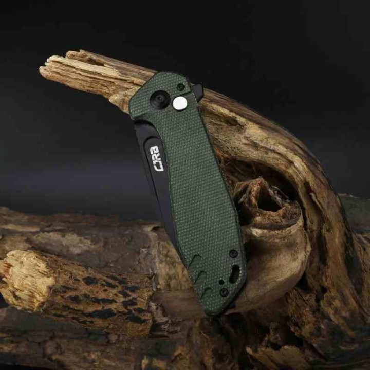 Couteau CJRB Cutlery Riff Green Lame Acier AR-RPM9 BLK Manche Micarta IKBS Button Lock Clip J1928BMGN - Livraison Gratuite