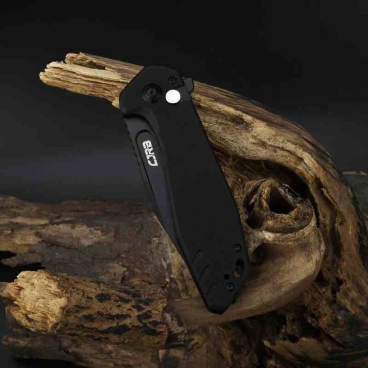 Couteau CJRB Cutlery Riff Black Lame Acier AR-RPM9 BLK Manche G10 IKBS Button Lock Clip J1928BBK - Livraison Gratuite