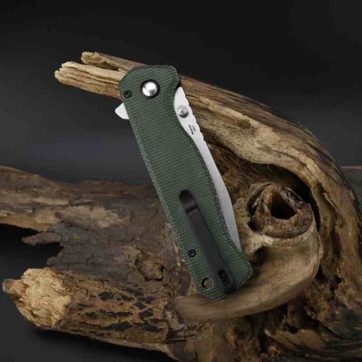 Couteau CJRB Chord Green Lame Acier AR-RPM9 SW Manche Micarta IKBS Button Lock Clip J1927MGN - Livraison Gratuite