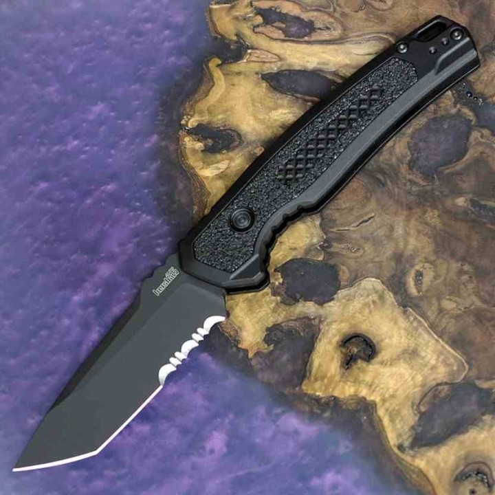 Couteau Kershaw Auto Launch 16 Tanto Lame Acier CPM-M4 Combo Manche Aluminum Button Lock USA KS7105 - Livraison Gratuite