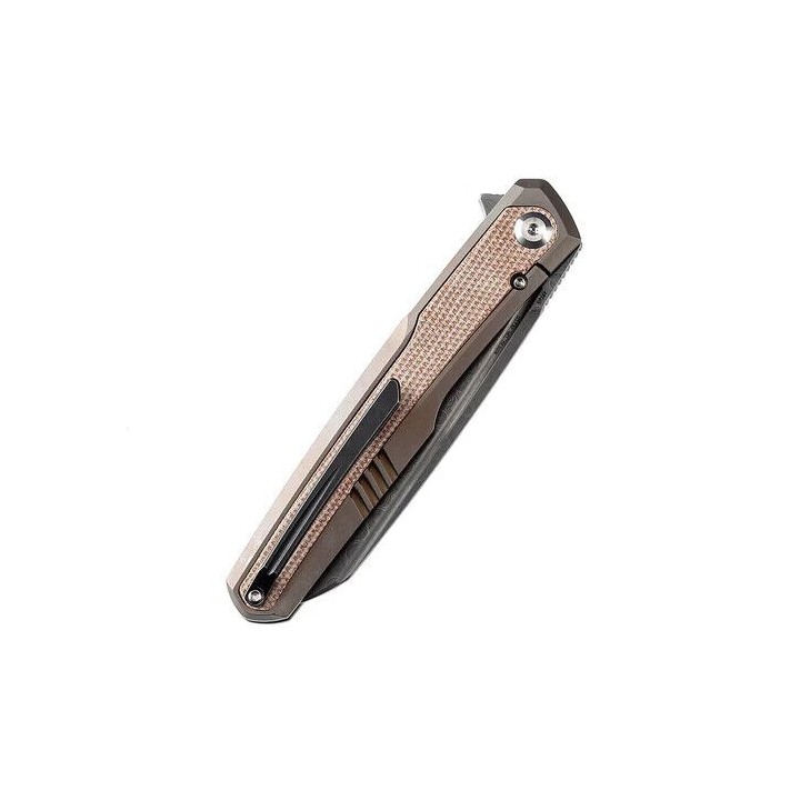 Couteau Kansept Arcus Bronze Manche Titane/Micarta Lame Acier Damas IKBS Framelock Clip K1046D1 - Livraison Gratuite