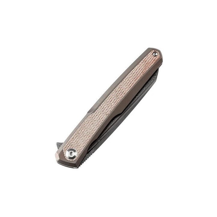 Couteau Kansept Arcus Bronze Manche Titane/Micarta Lame Acier Damas IKBS Framelock Clip K1046D1 - Livraison Gratuite