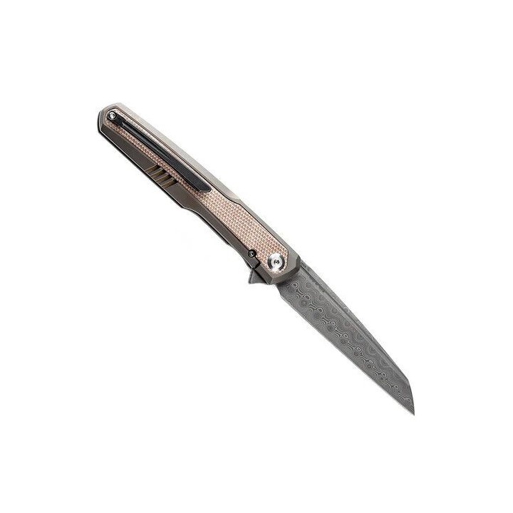 Couteau Kansept Arcus Bronze Manche Titane/Micarta Lame Acier Damas IKBS Framelock Clip K1046D1 - Livraison Gratuite