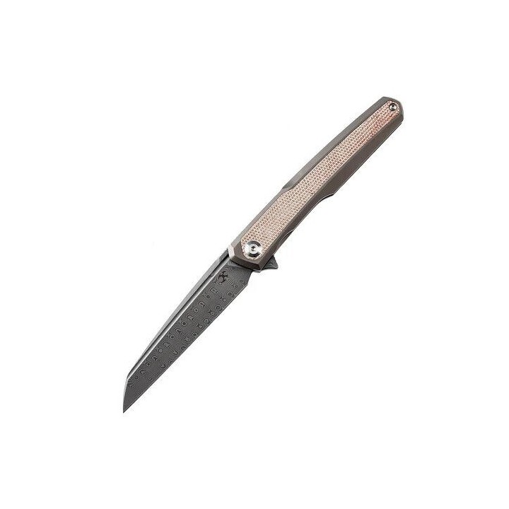 Couteau Kansept Arcus Bronze Manche Titane/Micarta Lame Acier Damas IKBS Framelock Clip K1046D1 - Livraison Gratuite