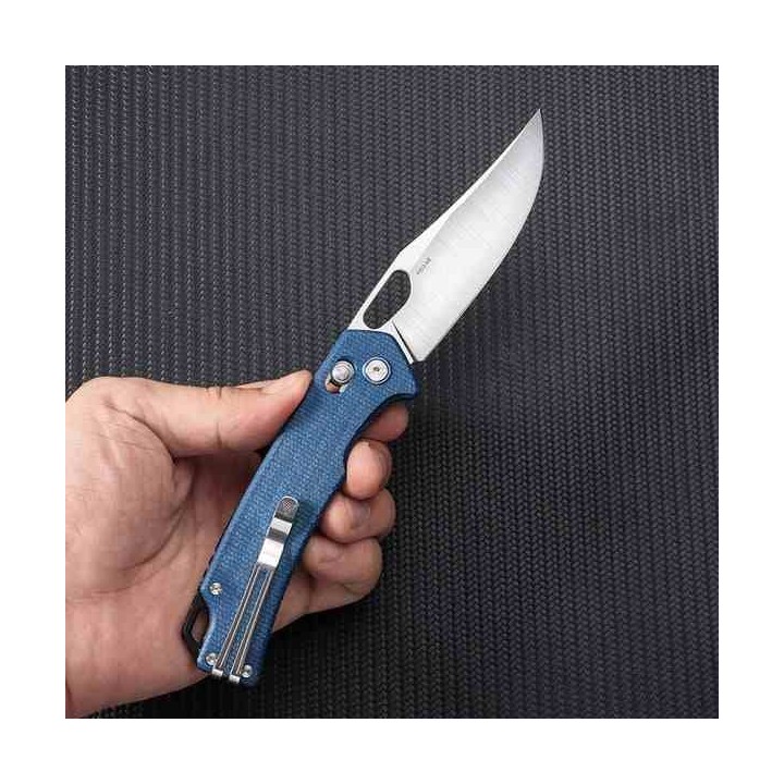 Couteau SRM Knives 9203 ME Ambi Lock Blue Lame Acier 10Cr15CoMoV Manche Micarta Clip SRM9203ME - Livraison Gratuite