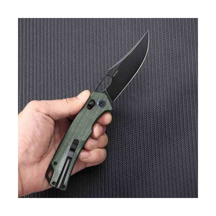 Couteau SRM Knives 9203 MG2 Ambi Lock OD Green Lame Acier 10Cr15CoMoV Manche Micarta Clip SRM9203MG2 - Livraison Gratuite