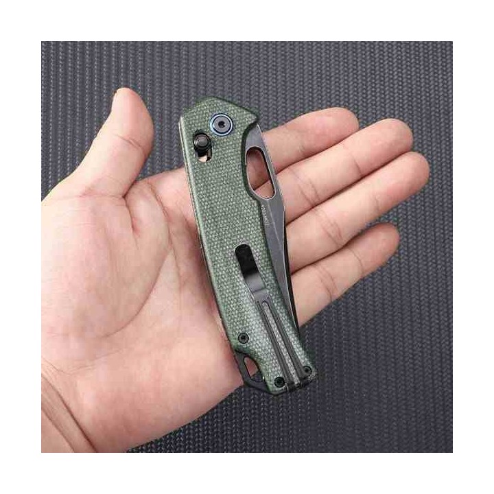 Couteau SRM Knives 9203 MG2 Ambi Lock OD Green Lame Acier 10Cr15CoMoV Manche Micarta Clip SRM9203MG2 - Livraison Gratuite