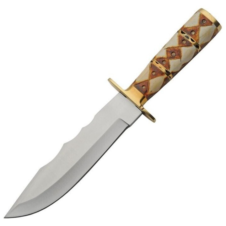 Couteau De Chasse Diamond Bone Hunter Lame Acier Inox Manche Os Etui Cuir PA203468 - Livraison Gratuite