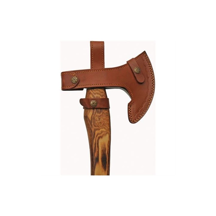 Hache Tomahawk Grizzly Hammer Lame Acier Inox Manche Bois Etui Cuir PA882456 - Livraison Gratuite
