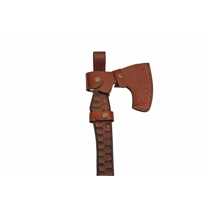 Hache Tomahawk Grooved Lame Acier Inox Manche Bois Etui Cuir PA882463 - Livraison Gratuite