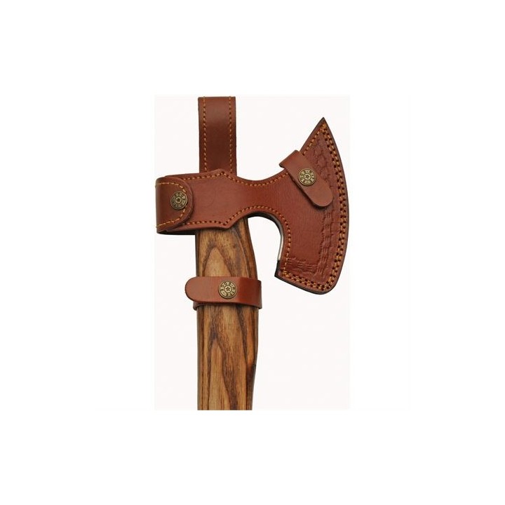 Hache Tomahawk Skull Broad Axe Lame Acier Inox Manche Bois Etui Cuir PA882459 - Livraison Gratuite