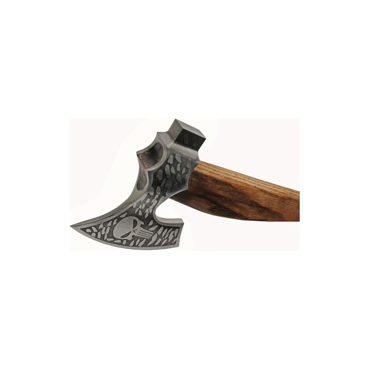 Hache Tomahawk Skull Broad Axe Lame Acier Inox Manche Bois Etui Cuir PA882459 - Livraison Gratuite