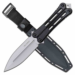 Couteau Papillon Fixe Black Lame Acier 3Cr13 Manche Aluminium Etui Plastique TFFIX023BK - Livraison Gratuite