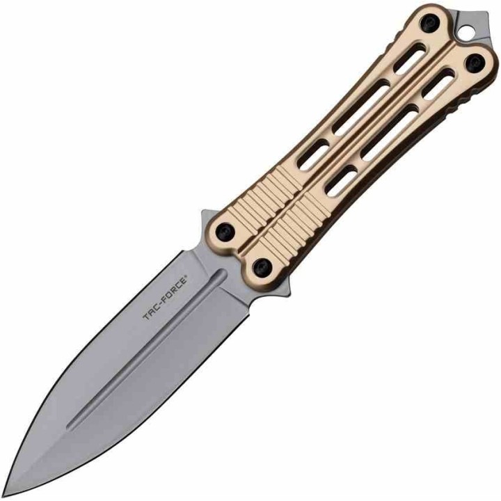 Couteau Papillon Fixe Bronze Lame Acier 3Cr13 Manche Aluminium Etui Plastique TFFIX023BZ - Livraison Gratuite