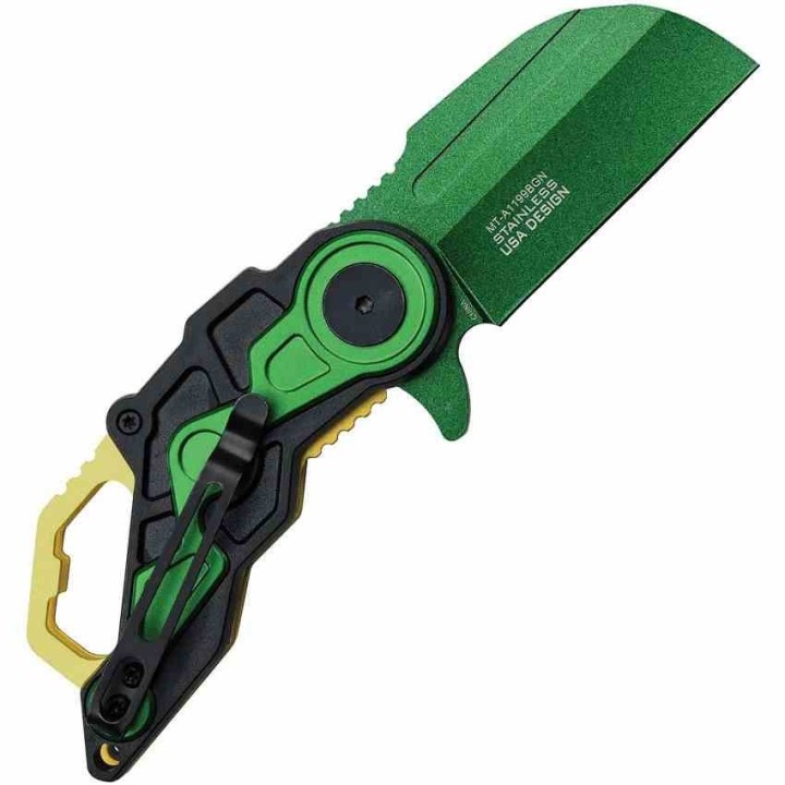 Lot of 3 Couteau Mtech Cleaver Green A/O Lame Acier 3Cr13 Manche ABS Linerlock Clip MTA1199BGN - Livraison Gratuite