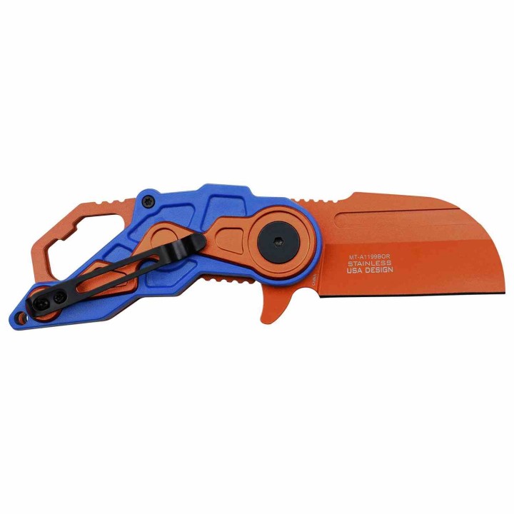 Lot of 3 Couteau Mtech Cleaver Orange A/O Lame Acier 3Cr13 Manche ABS Linerlock Clip MTA1199BOR - Livraison Gratuite