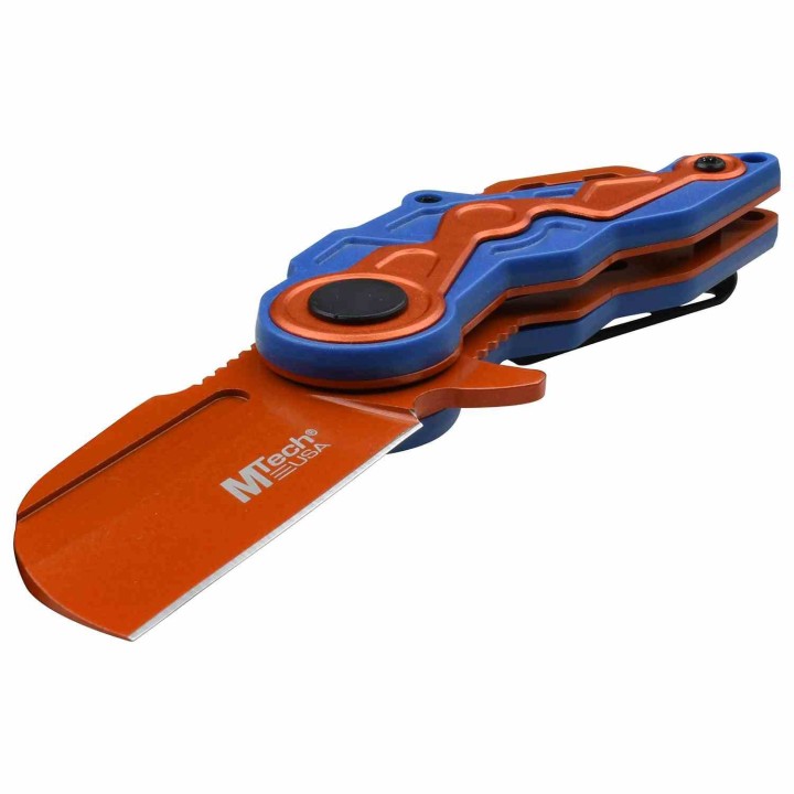 Lot of 3 Couteau Mtech Cleaver Orange A/O Lame Acier 3Cr13 Manche ABS Linerlock Clip MTA1199BOR - Livraison Gratuite
