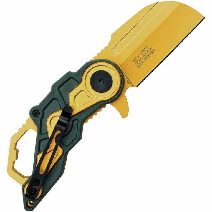 Lot of 3 Couteau Mtech Cleaver Gold A/O Lame Acier 3Cr13 Manche ABS Linerlock Clip MTA1199GYL - Livraison Gratuite
