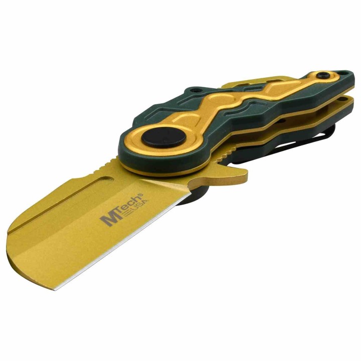 Lot of 3 Couteau Mtech Cleaver Gold A/O Lame Acier 3Cr13 Manche ABS Linerlock Clip MTA1199GYL - Livraison Gratuite