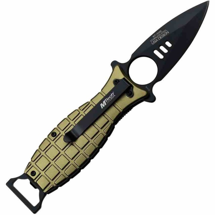 Lot de 3 Couteau Mtech Grenade Green A/O Lame Acier 3Cr13 Manche Aluminium Linerlock Clip MTA588GN - Livraison Gratuite