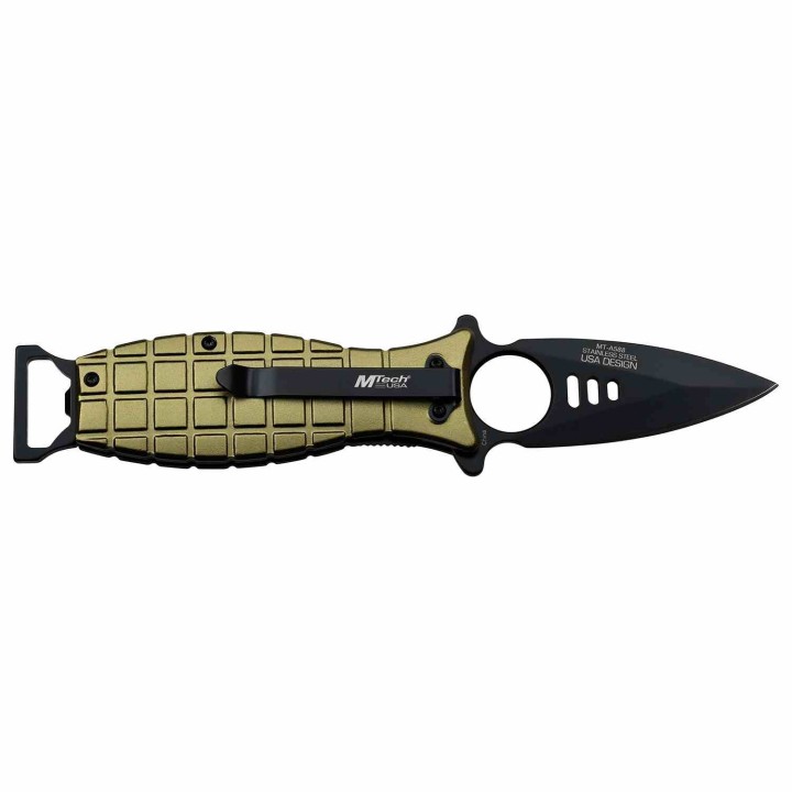 Lot de 3 Couteau Mtech Grenade Green A/O Lame Acier 3Cr13 Manche Aluminium Linerlock Clip MTA588GN - Livraison Gratuite