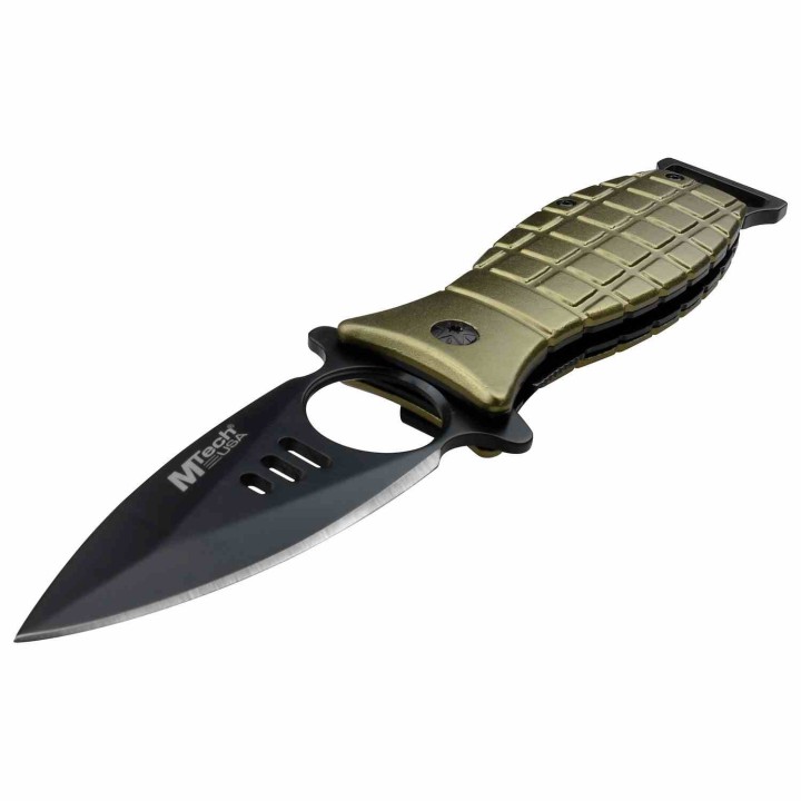 Lot de 3 Couteau Mtech Grenade Green A/O Lame Acier 3Cr13 Manche Aluminium Linerlock Clip MTA588GN - Livraison Gratuite