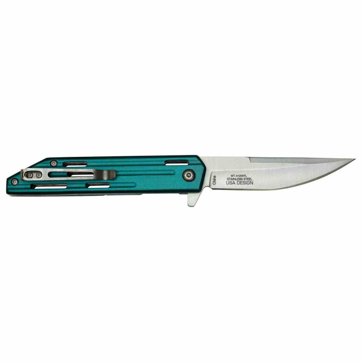 Lot de 3 Couteau Mtech Persian Teal A/O Lame Acier 3Cr13 Manche Alu Linerlock Clip MTA1200TL - Livraison Gratuite