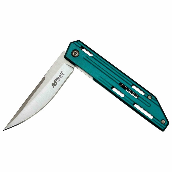 Lot de 3 Couteau Mtech Persian Teal A/O Lame Acier 3Cr13 Manche Alu Linerlock Clip MTA1200TL - Livraison Gratuite