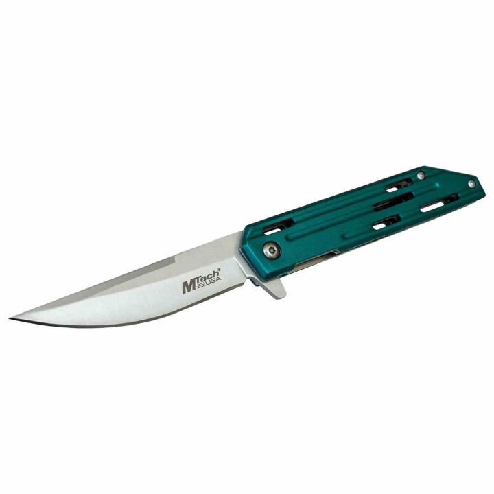 Lot de 3 Couteau Mtech Persian Teal A/O Lame Acier 3Cr13 Manche Alu Linerlock Clip MTA1200TL - Livraison Gratuite