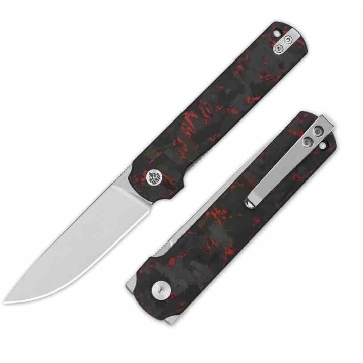 Couteau QSP Lark Red/Blk Manche G10/Carbon Fiber Lame Acier 14C28N Satin IKBS Linerlock Clip QS144D - Livraison Gratuite